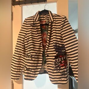 Desigual Floral Art To Wear Striped Blazer
